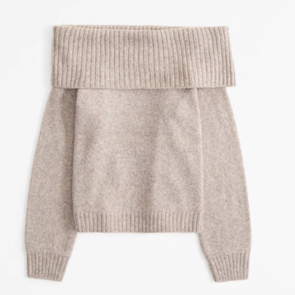 Abercrombie & Fitch Tan Off-the-Shoulder Sweater